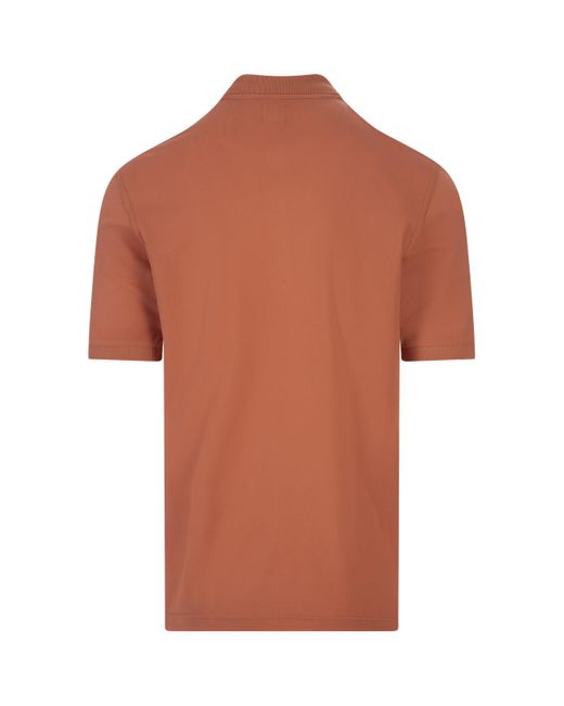 Fedeli Orange Burnt Land Light Cotton Piquet Polo Shirt for men