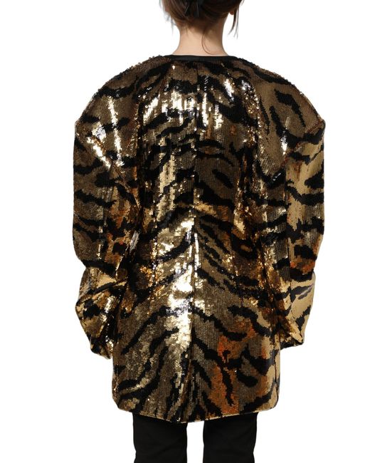 Dolce & Gabbana Black Sequin Tiger Stripe Blazer Jacket Polyester Silk Elastodiene Clothing