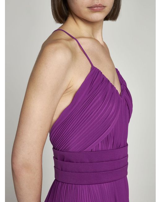 Max Mara Pianoforte Purple Clarino Pleated Fabric Midi Dress