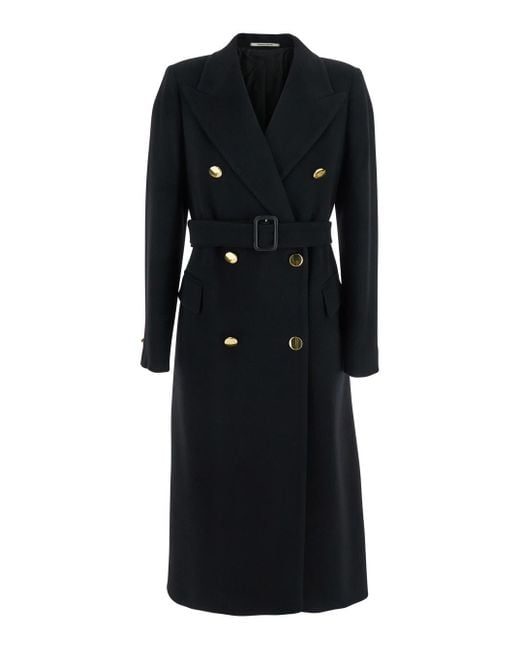 Tagliatore Black 'Jole' Double-Breasted Coat With Golden Buttons