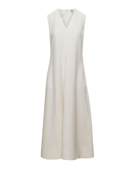 Totême  White V-Neck Flared Dress