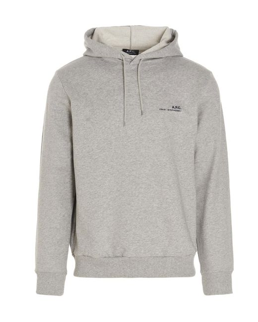 A.P.C. Cotton Logo Hoodie in Gray for Men | Lyst
