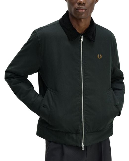 Fred Perry Black Logo Caban Jacket Cotton for men