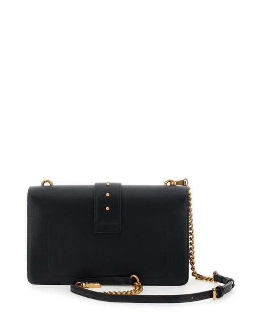 Pinko Black 'Love One Classic' Crossbody Bag With Studded Strap And Love Birds Diamond Cut Plaque On The Front