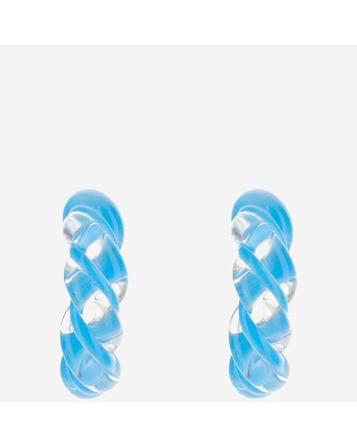 Bottega Veneta Blue Twisted Hoop Earrings Glass