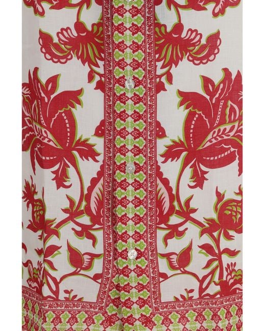 Etro White Linen Shirt With Floral Print And Short Sleeves for men