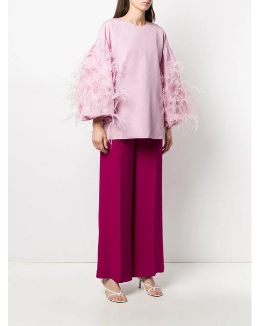 Valentino Pink Feathered Sleeve Top