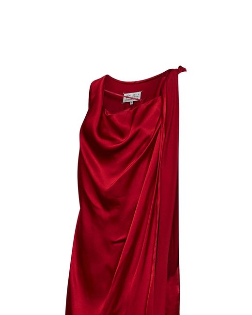 Maison Margiela Red Dark Satin Draped Maxi Dress
