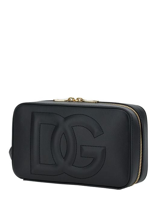Dolce & Gabbana Black Crossbody Bag With Quilted Dg Logo In Leather