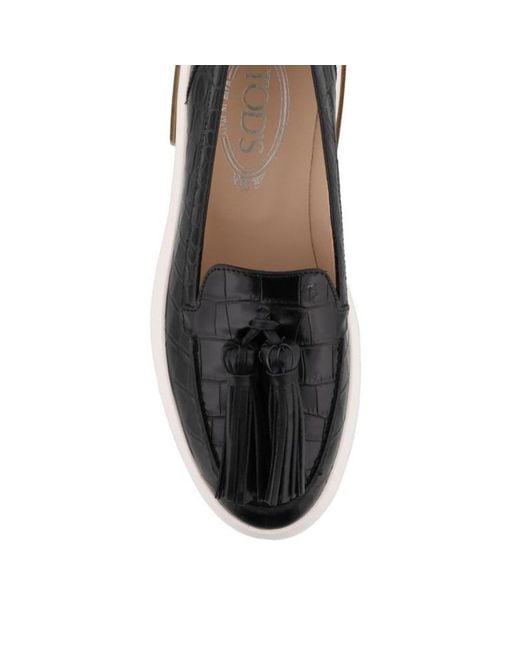 Tod's Black Tods Crocodile-Embossed Loafers