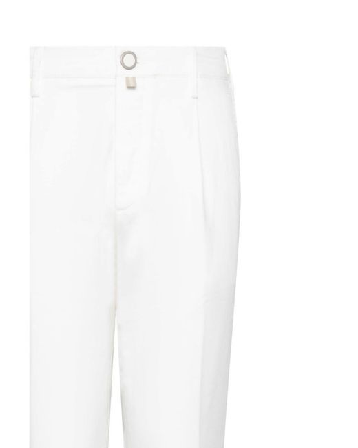 Jacob Cohen White Stretch Cotton Chino Trousers With Front Darts And Rolled Hem for men