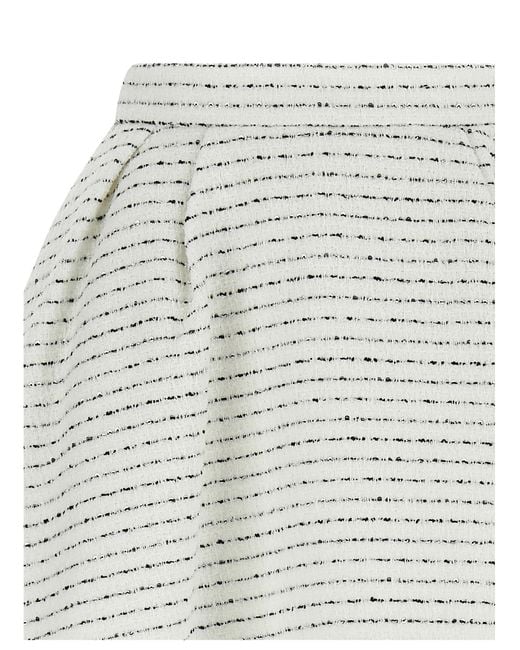 Alessandra Rich White Tweed Mini Skirt With Micro Sequins And Pleated Waist