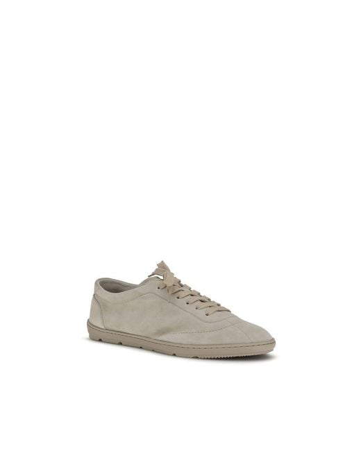 Brunello Cucinelli Gray Beige Calf Leather Bos Taurus Low Top Sneakers for men