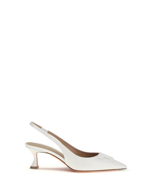Santoni White Slingback Pumps Taylor Calf Leather
