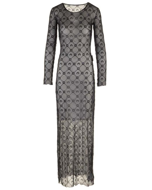 MARINE SERRE Gray Mesh Midi Dress