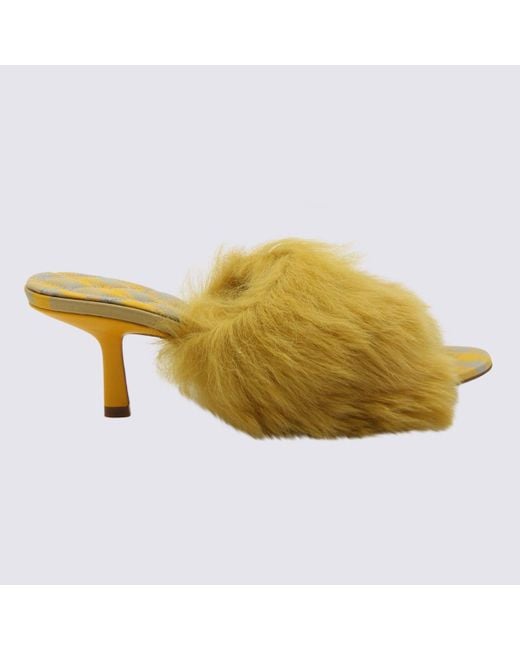Burberry Yellow Jackie Shearling-trimmed Leather Heeled Mules