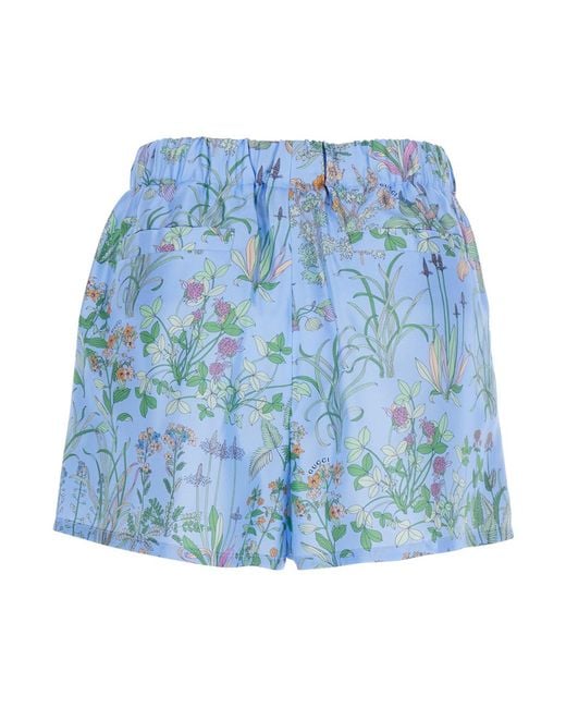 Gucci Blue Shorts Printed Silk Short