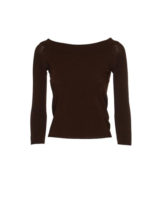 Roberto Collina Black Wide Neck Long-Sleeved Plain Sweater
