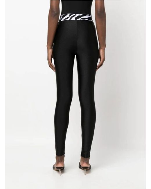 Just Cavalli Black Logo-zebra-print-waistband leggings