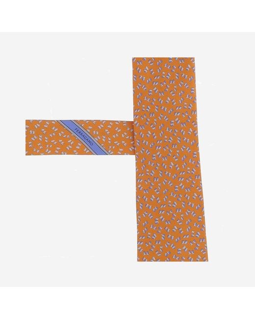 Ferragamo Brown Silk Tie With Pattern, Ties & Bow for men