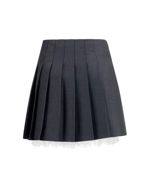 Self-Portrait Blue Pleated Mini Skirt Polyamide; Wool Ovis Aries