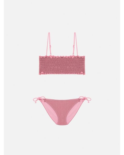 Mc2 Saint Barth Pink Tilly Lurex Bikini With Smocked Point Embroidery