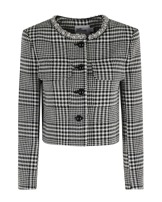 Self-Portrait Black Houndstooth Crystal Trim Jacket