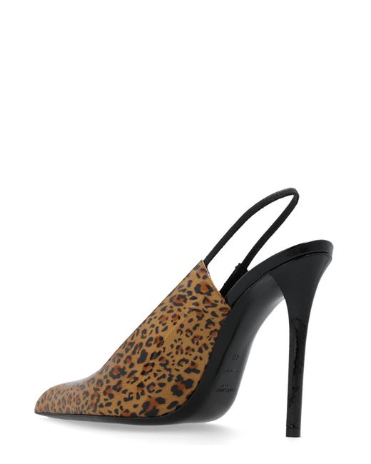 Saint Laurent Brown Raven Slingback Leopard-Print Pumps