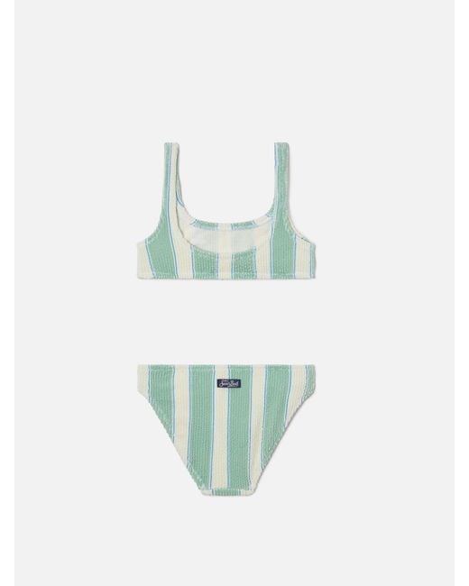 Mc2 Saint Barth Green Baker Crinkle Bikini With And Cream Stripes