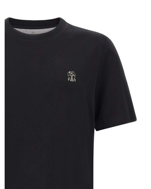 Brunello Cucinelli Black Cotton T-Shirt for men