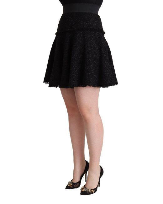 Dolce & Gabbana Black Dolce Gabbana Knitted Nylon High Waist Mini A-line Skirt