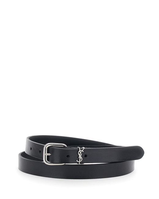 Saint Laurent White Belt Cassandre Plate Leather Calf for men