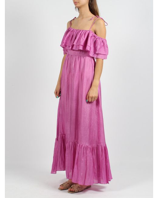 THE ROSE IBIZA Pink Ruffled Silk Long Dress