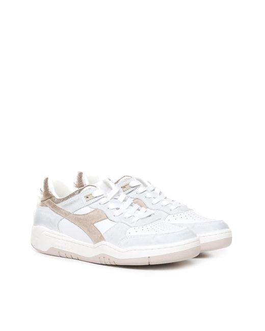 Diadora White Sneakers B.560 Crackle Lamé