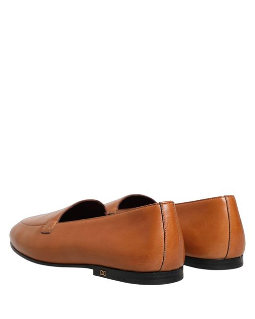 Dolce & Gabbana Brown Leather Logo Slip On Loafers Shoes for men