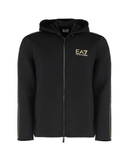 EA7 Black Full-Zip Hoodie Polyester for men