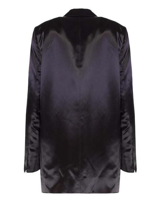 Dries Van Noten Black Jacket Satin Double-Breasted Viscose Blazers