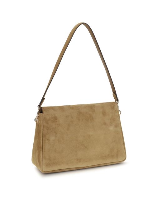 Tory Burch Natural Shoulder Bag Charlie Suede Calf Leather