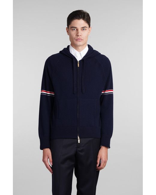 Thom Browne Blue Cashmere Hooded Sweatshirt for men