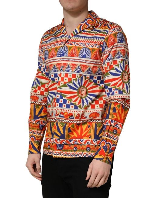 Dolce & Gabbana Red Sicilian Carretto Twill Cotton Shirt for men