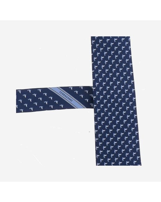 Ferragamo Blue Silk Tie With Pattern Ties & Bow for men