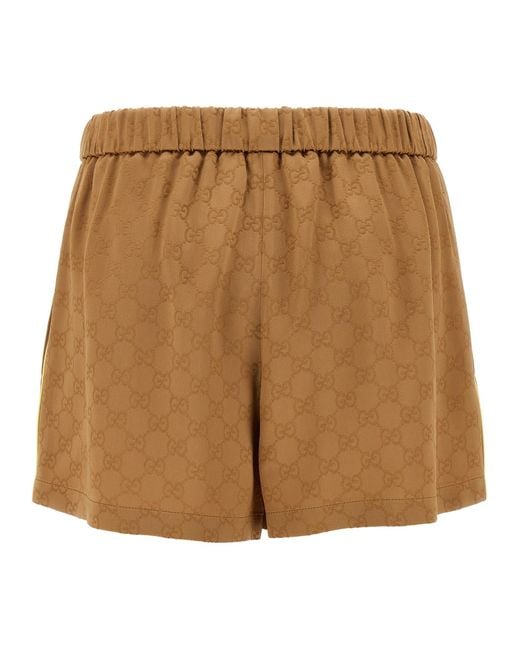 Gucci Satin Shorts Gg in Brown | Lyst