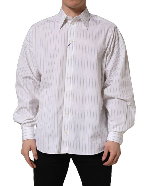 Dolce & Gabbana Gray Stripes Cotton Formal Dress Shirt for men