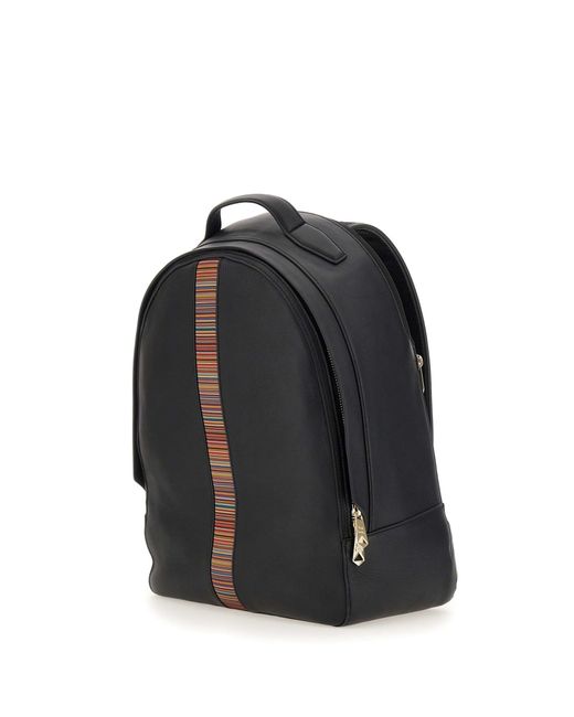 Paul Smith Black Signature Stripe Leather Backpack for men