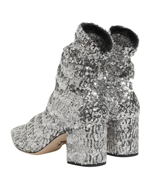 Dolce & Gabbana Gray Sequined Short Boots Stretch Shoes Polyester