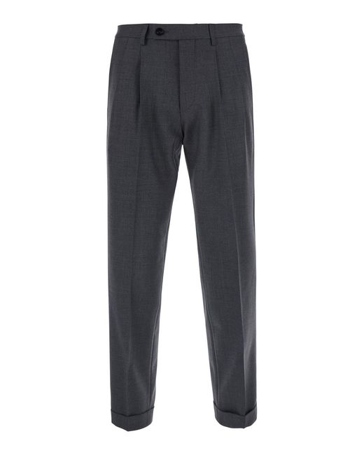 Michael Coal Blue Double Pleated Tech Fabric Trousers Wool for men
