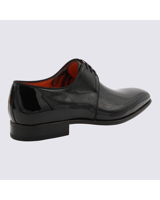 Santoni Black Leather Vynil Lace Up Shoes for men