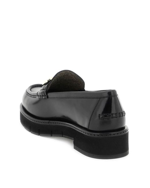 Ferragamo Black Leather Ofelia Loafers