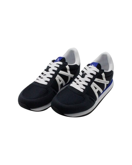 Armani Blue Light Sneaker In Technical Fabric And Suede With Logo On The Side for men
