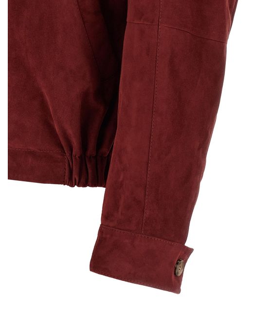 Brunello Cucinelli Red Lamb Leather Jacket Clothing for men